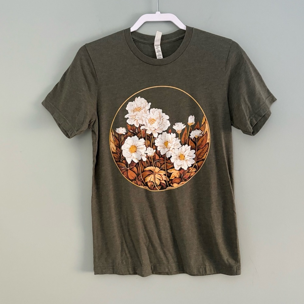 ⭐️ Bella + Canvas Muted Olive Vintage Floral Graphic Comfort Tee